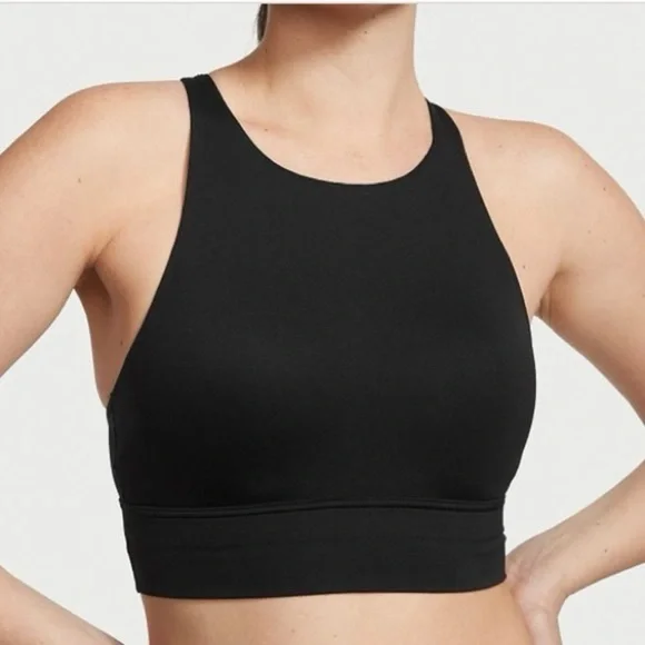 NWT Victoria's Secret Seamless Rib High Neck Sport Bra Black Size Medium - Picture 2 of 13